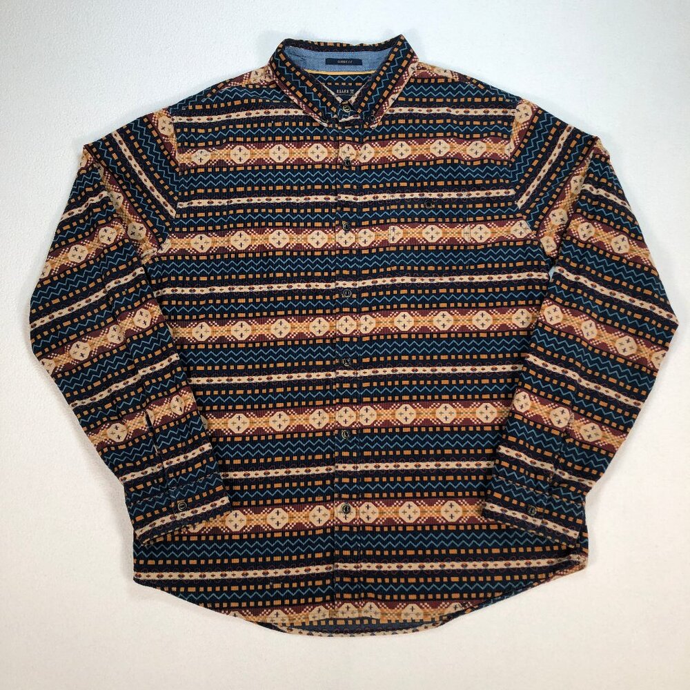 Roark Shirt Men's M Multicolor Aztec Flannel 100% Cotton Pocket Logo Button Down